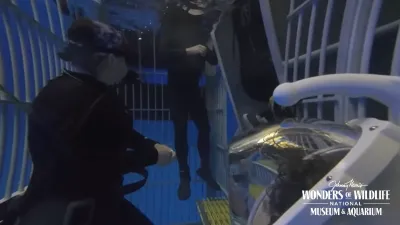 Aquarium Divers perform safety check before a dive at Wonders of Wildlife  in Springfield, Missouri